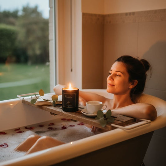Frau entspannt in der Badewanne mit Sauna Retreat Duftkerze von Elvelora – Selfcare-Ritual für Ruhe und Entspannung.