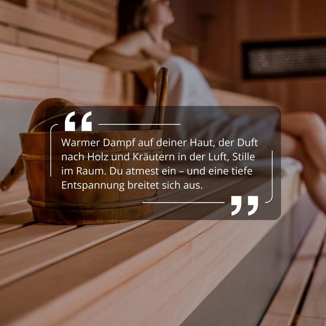 Frau in der Sauna, Beschreibung über den Moment mit Elvelora Sauna Retreat Duft – für entspannende Pausen vom Alltag.