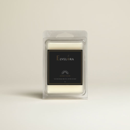 Sunset Glow Duftwachs von Elvelora – handgegossenes, natürliches Duftwachs mit ätherischen Ölen, inspiriert von warmen, goldenen Sonnenuntergängen.