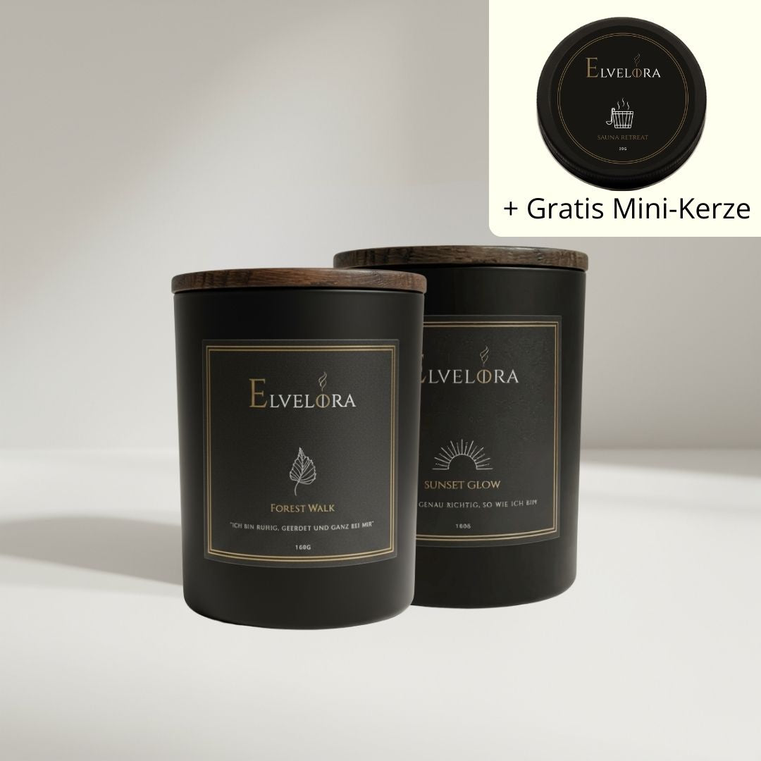 Duftkerzen Set von Elvelora – 2x handgegossene, natürliche Duftkerze mit ätherischen Ölen inkl. gratis Mini-Duftkerze