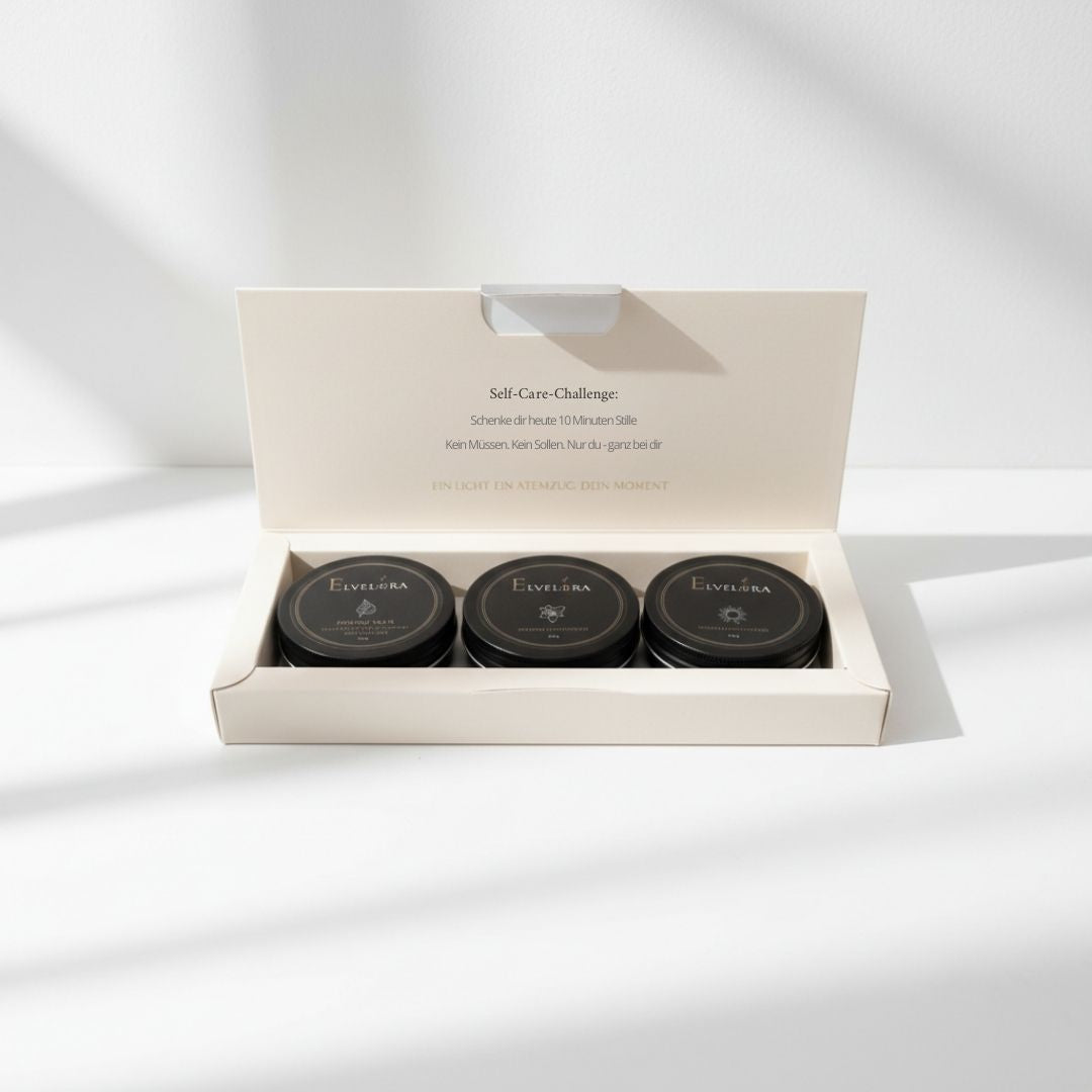 Mini Kerzen Set von Elvelora – 3x handgegossene, natürliche Mini-Kerze mit ätherischen Ölen inkl. Set Verpackung