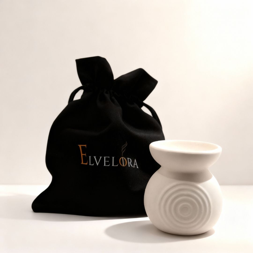 Weiße Duftlampe mit Elvelora Baumwollbeutel