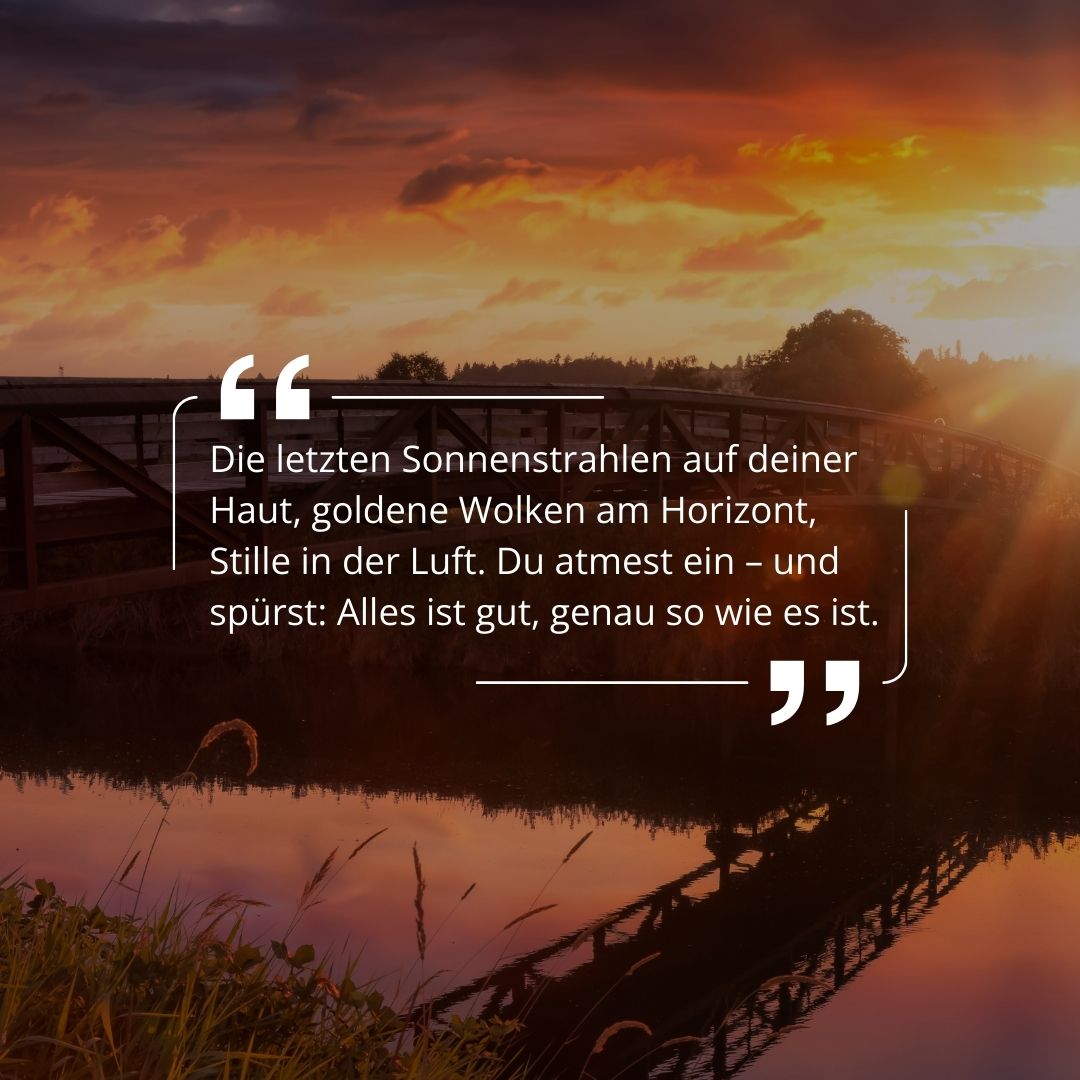Orange-roter Sonnenuntergang über einem Fluss mit Brücke, Beschreibung über den Moment mit Elvelora Sunset Glow Duft – für mehr Geborgenheit im Alltag.