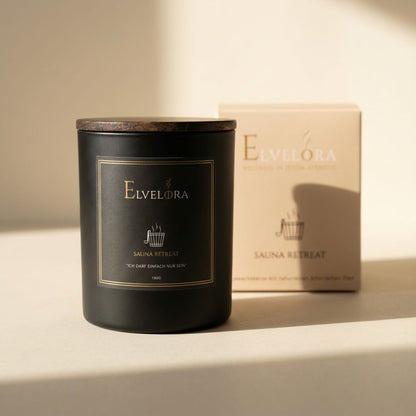 Sauna Retreat Duftkerze und Verpackung